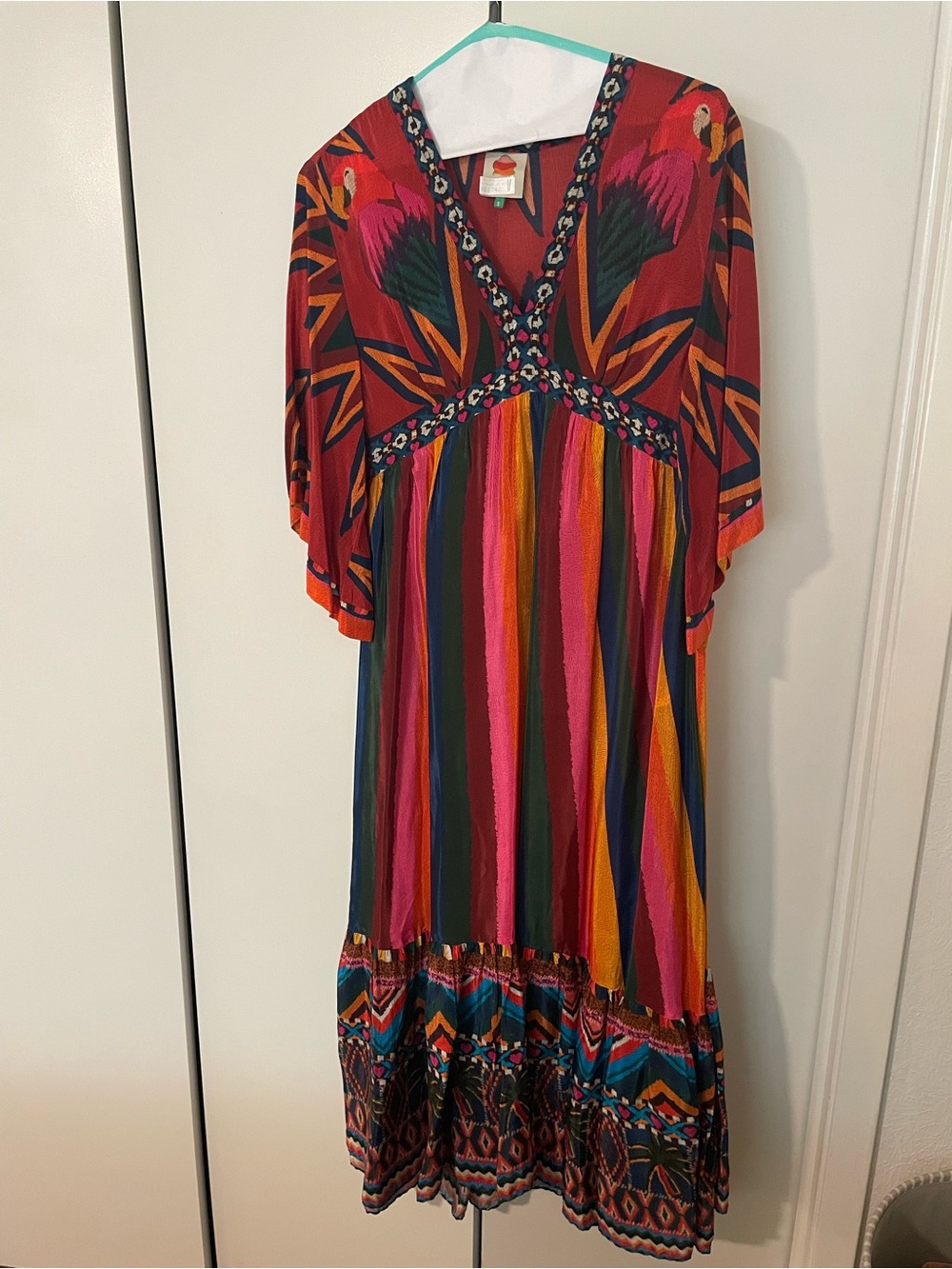 FARM Rio Red Multi-Stripe V-Neck Maxi Dress